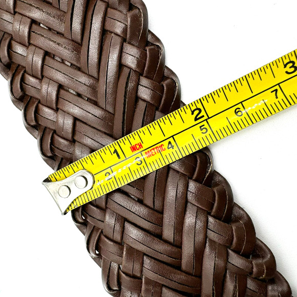 Women's Medium Brown Braided Faux Leather Fashion Belt Wide Large Buckle Dress‎ - Picture 5 of 6
